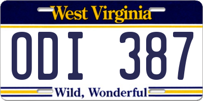 WV license plate ODI387