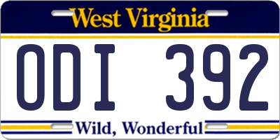 WV license plate ODI392