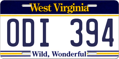WV license plate ODI394