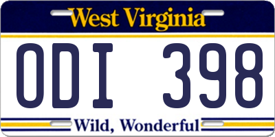 WV license plate ODI398