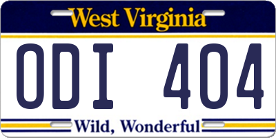 WV license plate ODI404