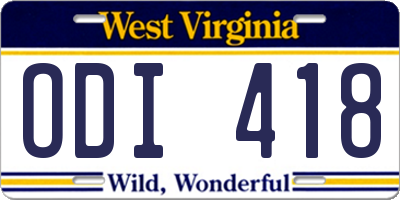 WV license plate ODI418