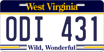 WV license plate ODI431