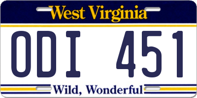 WV license plate ODI451