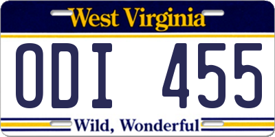 WV license plate ODI455