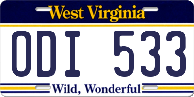 WV license plate ODI533