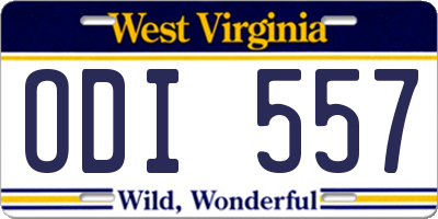 WV license plate ODI557