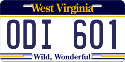 WV license plate ODI601