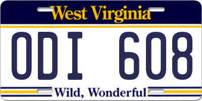 WV license plate ODI608
