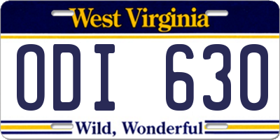 WV license plate ODI630
