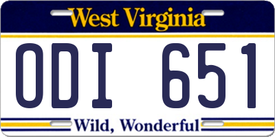 WV license plate ODI651