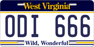 WV license plate ODI666