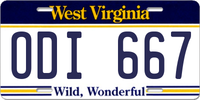 WV license plate ODI667