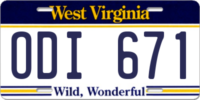 WV license plate ODI671