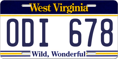WV license plate ODI678