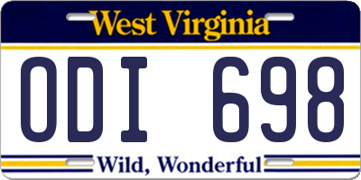WV license plate ODI698