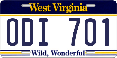 WV license plate ODI701