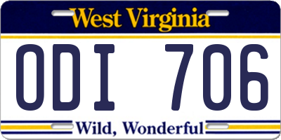 WV license plate ODI706