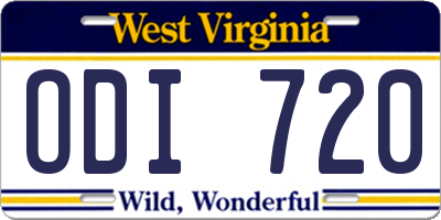 WV license plate ODI720