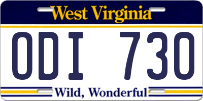 WV license plate ODI730