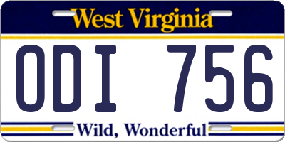 WV license plate ODI756