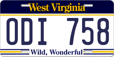 WV license plate ODI758