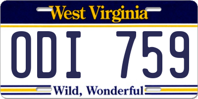 WV license plate ODI759