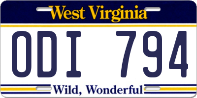 WV license plate ODI794