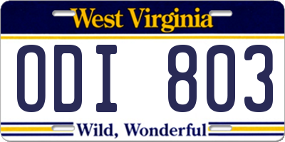 WV license plate ODI803