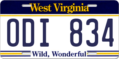 WV license plate ODI834
