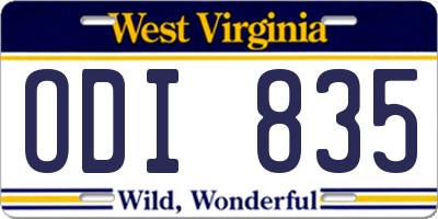 WV license plate ODI835