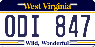 WV license plate ODI847