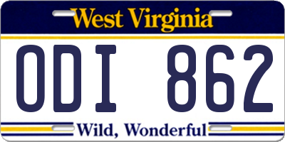 WV license plate ODI862