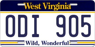 WV license plate ODI905
