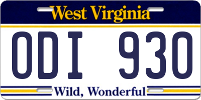 WV license plate ODI930