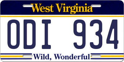 WV license plate ODI934