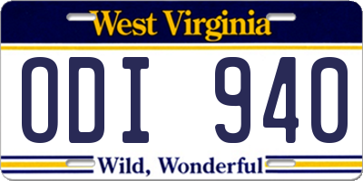 WV license plate ODI940