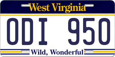 WV license plate ODI950