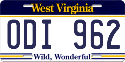 WV license plate ODI962