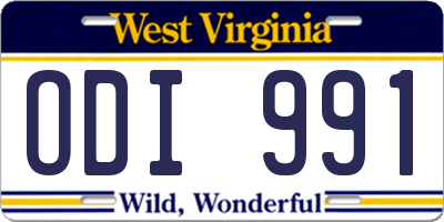 WV license plate ODI991