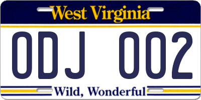 WV license plate ODJ002