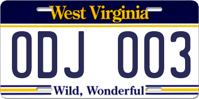 WV license plate ODJ003