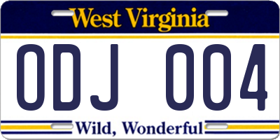 WV license plate ODJ004