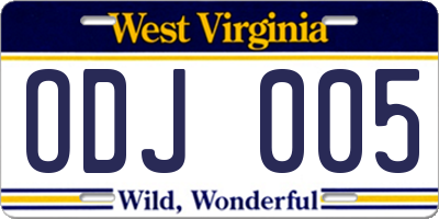 WV license plate ODJ005