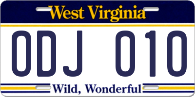 WV license plate ODJ010