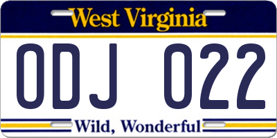WV license plate ODJ022