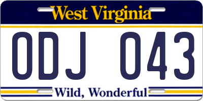 WV license plate ODJ043