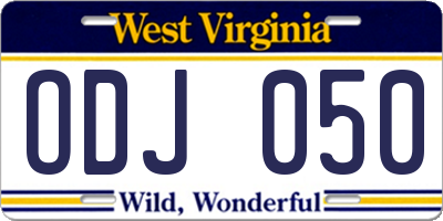 WV license plate ODJ050