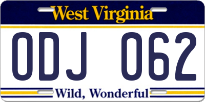 WV license plate ODJ062