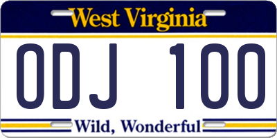 WV license plate ODJ100